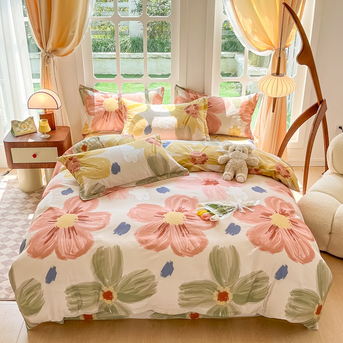 91家纺网 家纺一手货源 找家纺 眠博士 2025新款全棉混纺生态磨毛印花四件套 磨毛四件套-油画花