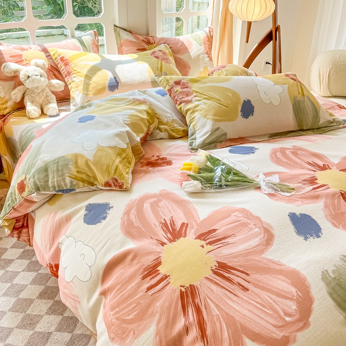 91家纺网 家纺一手货源 找家纺 眠博士 2025新款全棉混纺生态磨毛印花四件套 磨毛四件套-油画花