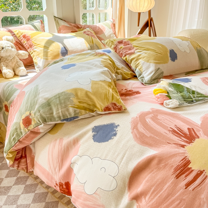 91家纺网 家纺一手货源 找家纺 眠博士 2025新款全棉混纺生态磨毛印花四件套 磨毛四件套-油画花