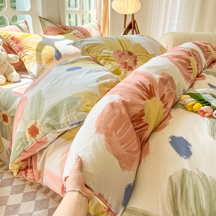 91家纺网 家纺一手货源 找家纺 眠博士 2025新款全棉混纺生态磨毛印花四件套 磨毛四件套-油画花