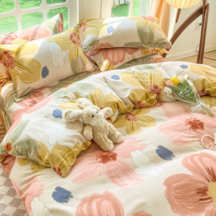 91家纺网 家纺一手货源 找家纺 眠博士 2025新款全棉混纺生态磨毛印花四件套 磨毛四件套-油画花