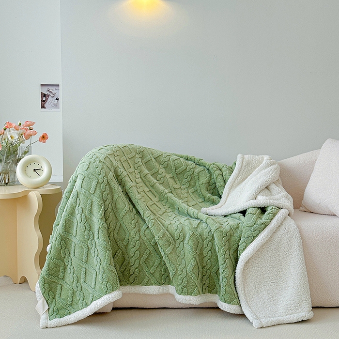 梵希良品家纺 2025新款新款塔芙绒羊羔绒双层毯子加厚盖毯办公室午休沙发毯毯子 绿茶色