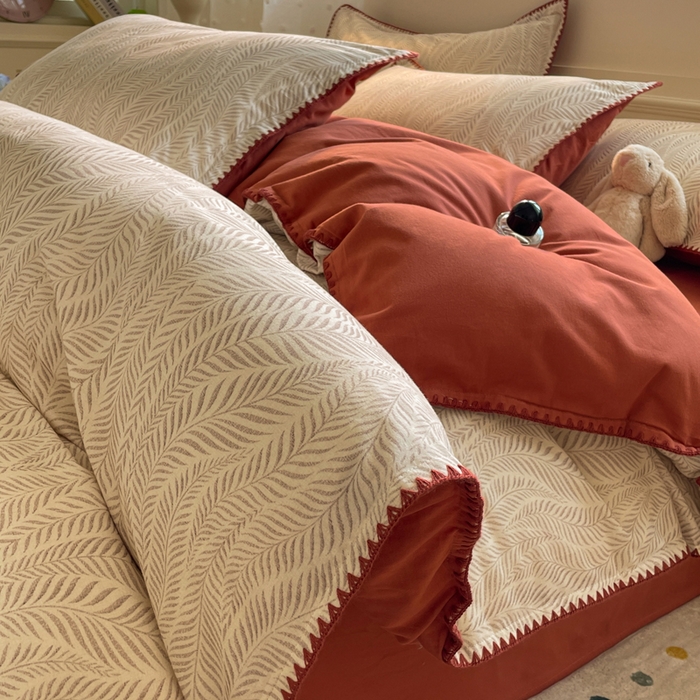 如一 2025新款加厚全棉磨毛三角针四件套 原野-桔