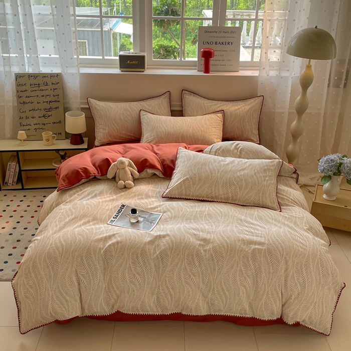 91家纺网 家纺一手货源 找家纺 如一 2025新款加厚全棉磨毛三角针四件套 原野-桔