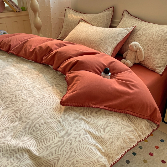 91家纺网 家纺一手货源 找家纺 如一 2025新款加厚全棉磨毛三角针四件套 原野-桔