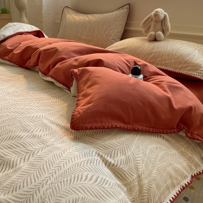 91家纺网 家纺一手货源 找家纺 如一 2025新款加厚全棉磨毛三角针四件套 原野-桔