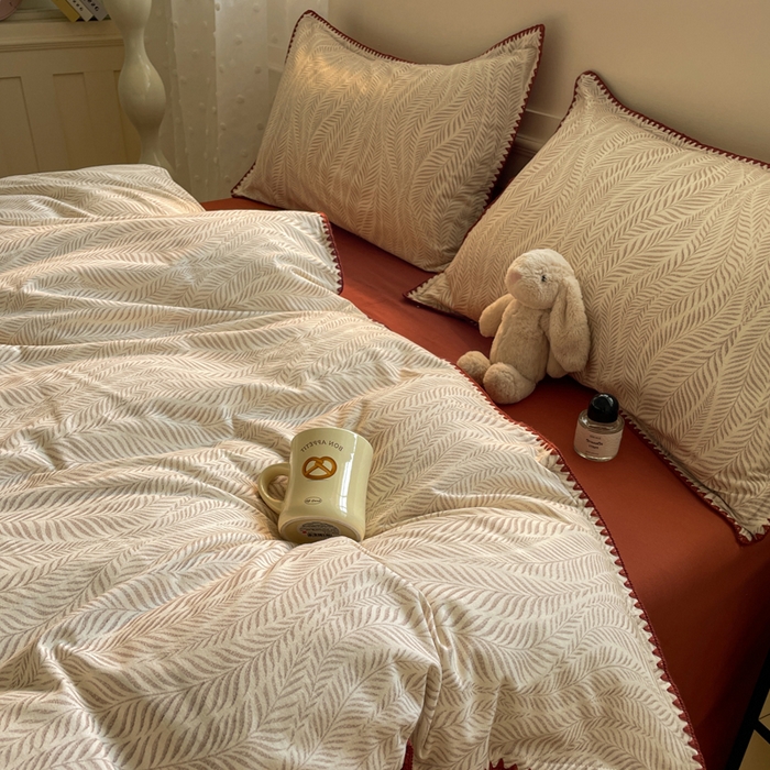 91家纺网 家纺一手货源 找家纺 如一 2025新款加厚全棉磨毛三角针四件套 原野-桔