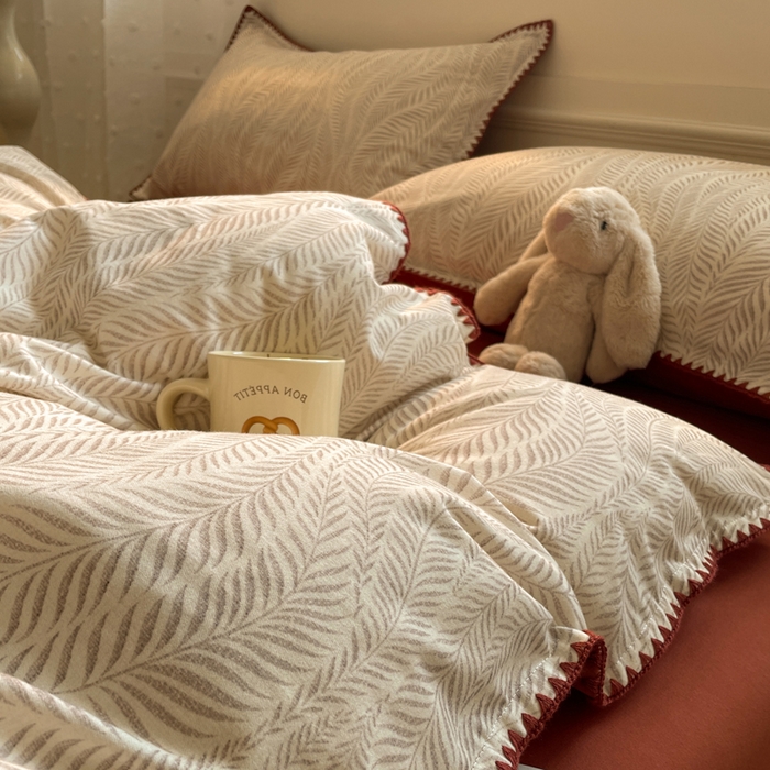 91家纺网 家纺一手货源 找家纺 如一 2025新款加厚全棉磨毛三角针四件套 原野-桔