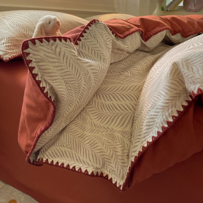 91家纺网 家纺一手货源 找家纺 如一 2025新款加厚全棉磨毛三角针四件套 原野-桔