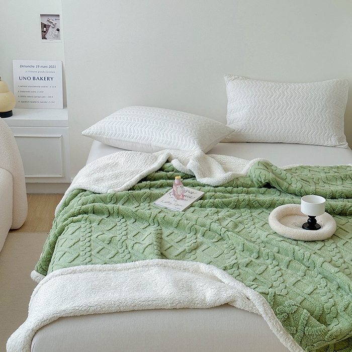 91家纺网 家纺一手货源 找家纺 梵希良品家纺 2025新款新款塔芙绒羊羔绒双层毯子加厚盖毯办公室午休沙发毯毯子 绿茶色