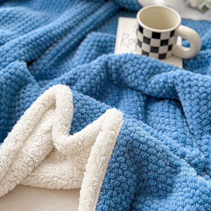 91家纺网 家纺一手货源 找家纺 梵希良品家纺 2025新款玫瑰绒毛毯珊瑚绒小毯子办公室午睡毯床上用盖毯沙发毯毯子 海峡蓝