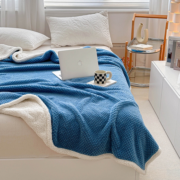 91家纺网 家纺一手货源 找家纺 梵希良品家纺 2025新款玫瑰绒毛毯珊瑚绒小毯子办公室午睡毯床上用盖毯沙发毯毯子 海峡蓝