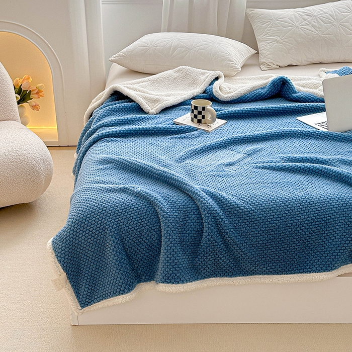 91家纺网 家纺一手货源 找家纺 梵希良品家纺 2025新款玫瑰绒毛毯珊瑚绒小毯子办公室午睡毯床上用盖毯沙发毯毯子 海峡蓝