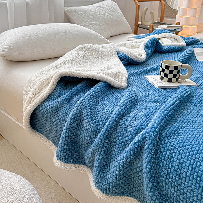 91家纺网 家纺一手货源 找家纺 梵希良品家纺 2025新款玫瑰绒毛毯珊瑚绒小毯子办公室午睡毯床上用盖毯沙发毯毯子 海峡蓝