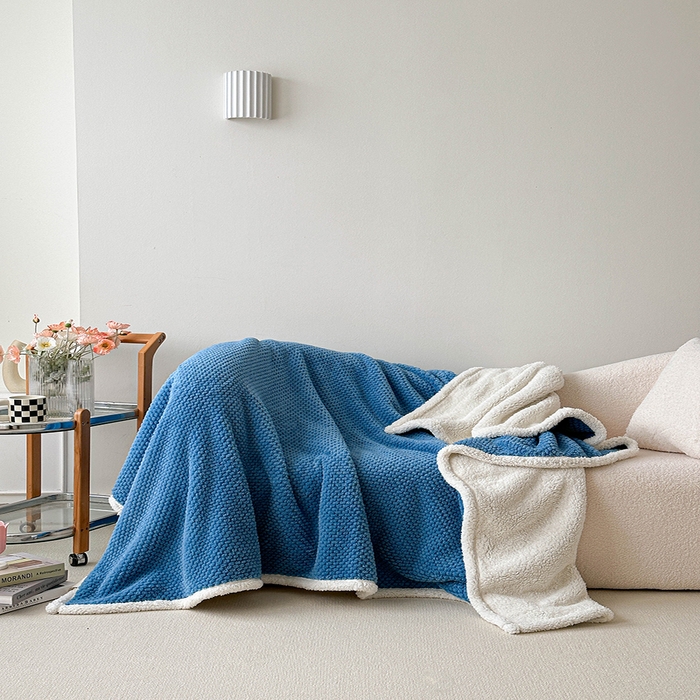 91家纺网 家纺一手货源 找家纺 梵希良品家纺 2025新款玫瑰绒毛毯珊瑚绒小毯子办公室午睡毯床上用盖毯沙发毯毯子 海峡蓝