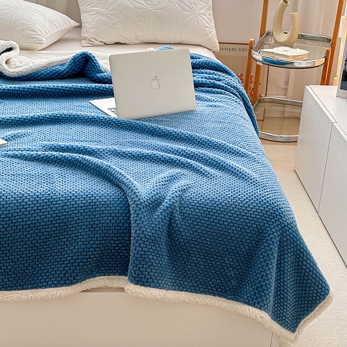 91家纺网 家纺一手货源 找家纺 梵希良品家纺 2025新款玫瑰绒毛毯珊瑚绒小毯子办公室午睡毯床上用盖毯沙发毯毯子 海峡蓝