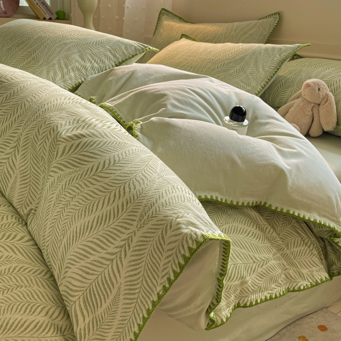 如一 2025新款加厚全棉磨毛三角针四件套 原野-绿