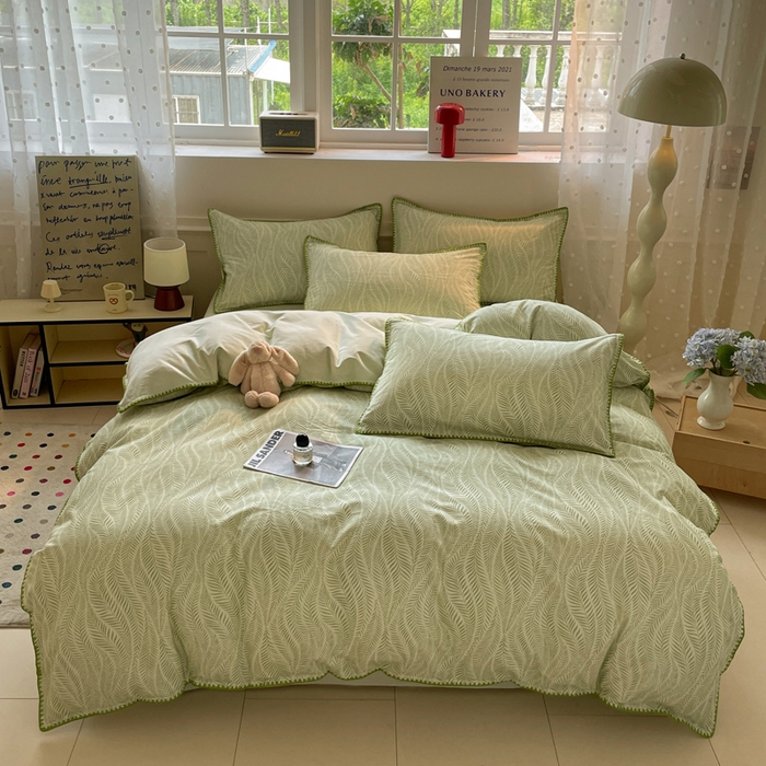 91家纺网 家纺一手货源 找家纺 如一 2025新款加厚全棉磨毛三角针四件套 原野-绿