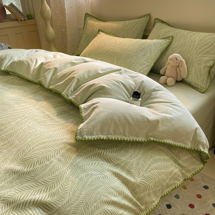 91家纺网 家纺一手货源 找家纺 如一 2025新款加厚全棉磨毛三角针四件套 原野-绿