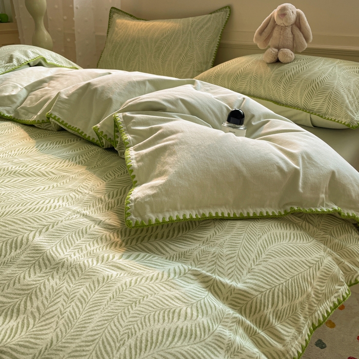 91家纺网 家纺一手货源 找家纺 如一 2025新款加厚全棉磨毛三角针四件套 原野-绿