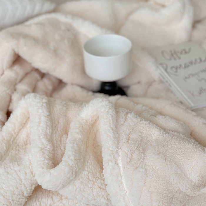 91家纺网 家纺一手货源 找家纺 梵希良品家纺 2025新款新款塔芙绒羊羔绒双层毯子加厚盖毯办公室午休沙发毯毯子 米白