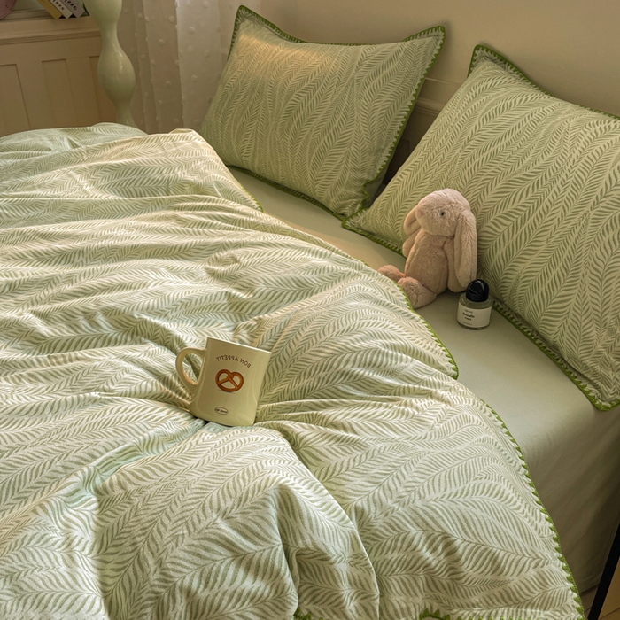 91家纺网 家纺一手货源 找家纺 如一 2025新款加厚全棉磨毛三角针四件套 原野-绿