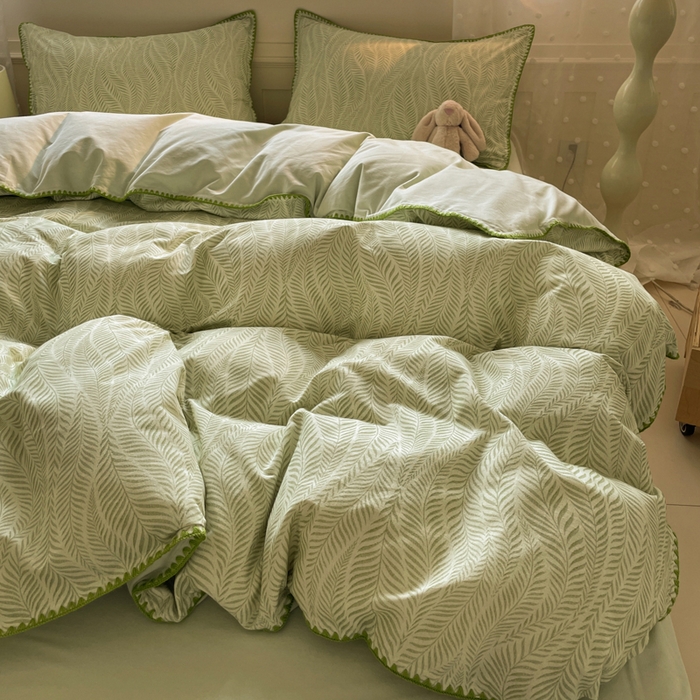 91家纺网 家纺一手货源 找家纺 如一 2025新款加厚全棉磨毛三角针四件套 原野-绿