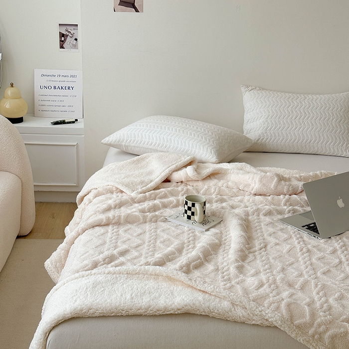 91家纺网 家纺一手货源 找家纺 梵希良品家纺 2025新款新款塔芙绒羊羔绒双层毯子加厚盖毯办公室午休沙发毯毯子 米白