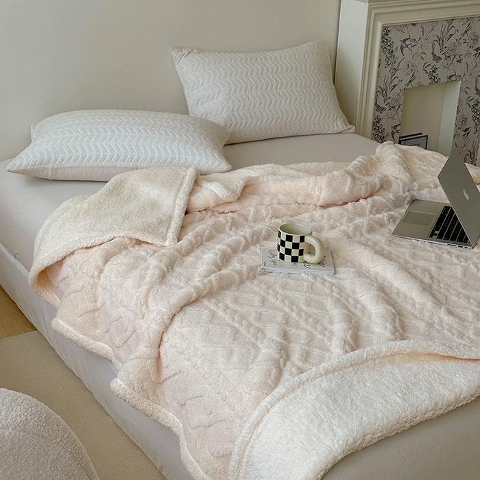 91家纺网 家纺一手货源 找家纺 梵希良品家纺 2025新款新款塔芙绒羊羔绒双层毯子加厚盖毯办公室午休沙发毯毯子 米白