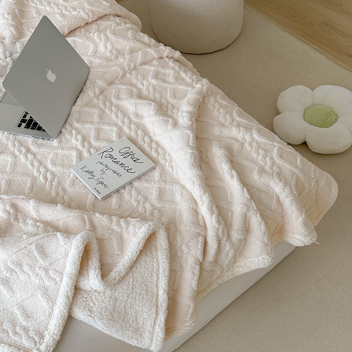 91家纺网 家纺一手货源 找家纺 梵希良品家纺 2025新款新款塔芙绒羊羔绒双层毯子加厚盖毯办公室午休沙发毯毯子 米白