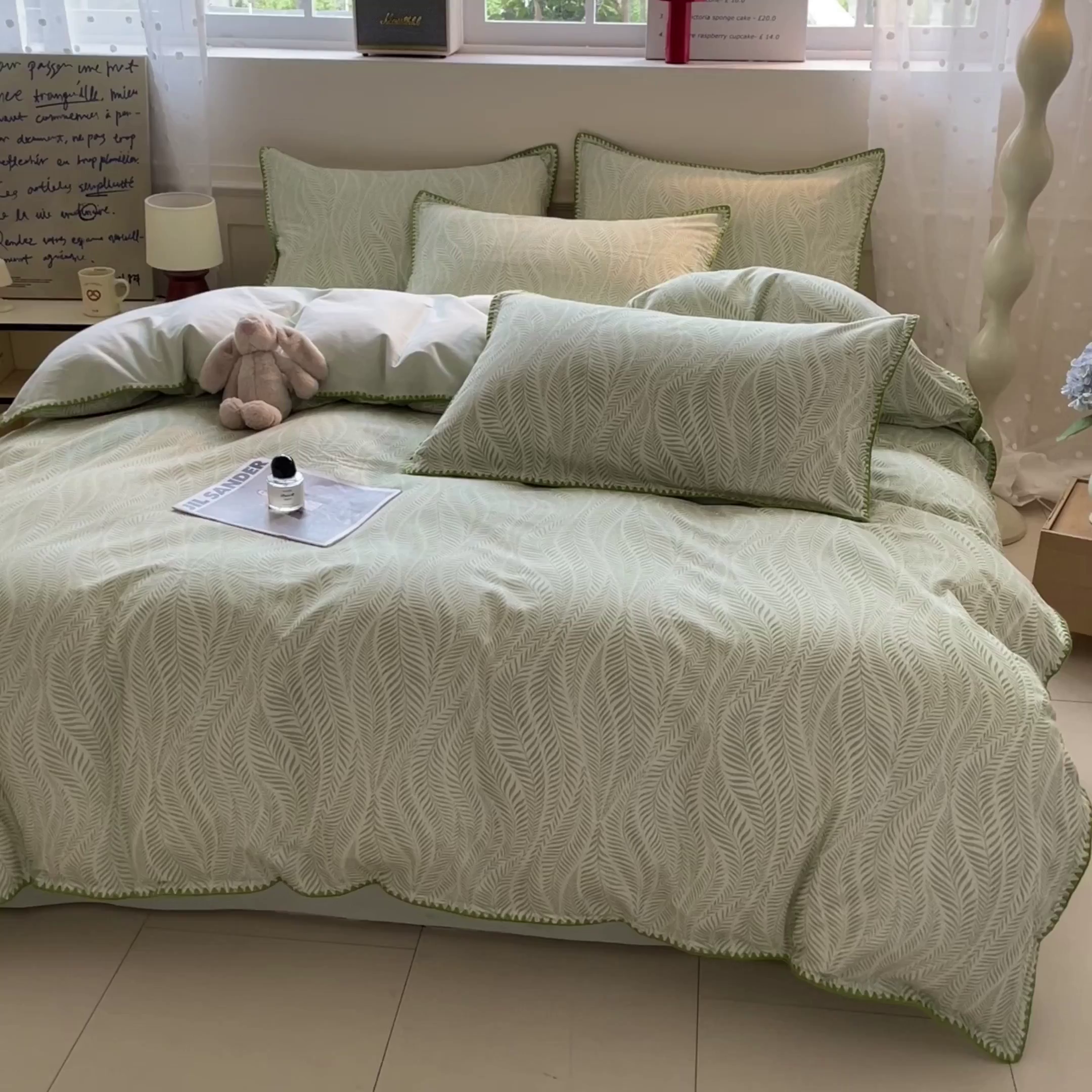 91家纺网 家纺一手货源 找家纺 如一 2025新款加厚全棉磨毛三角针四件套 原野-绿