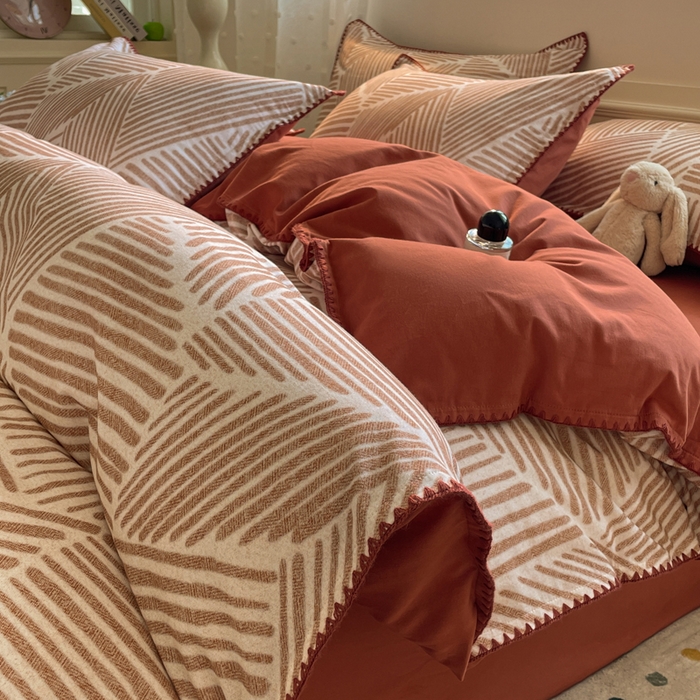 如一 2025新款加厚全棉磨毛三角针四件套 简森-桔