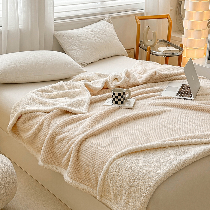 91家纺网 家纺一手货源 找家纺 梵希良品家纺 2025新款玫瑰绒毛毯珊瑚绒小毯子办公室午睡毯床上用盖毯沙发毯毯子 奶油白