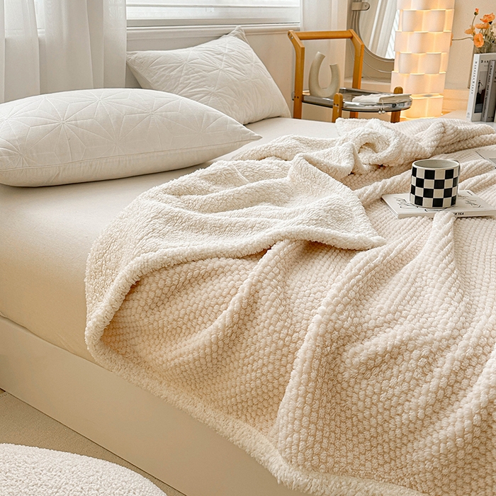 91家纺网 家纺一手货源 找家纺 梵希良品家纺 2025新款玫瑰绒毛毯珊瑚绒小毯子办公室午睡毯床上用盖毯沙发毯毯子 奶油白