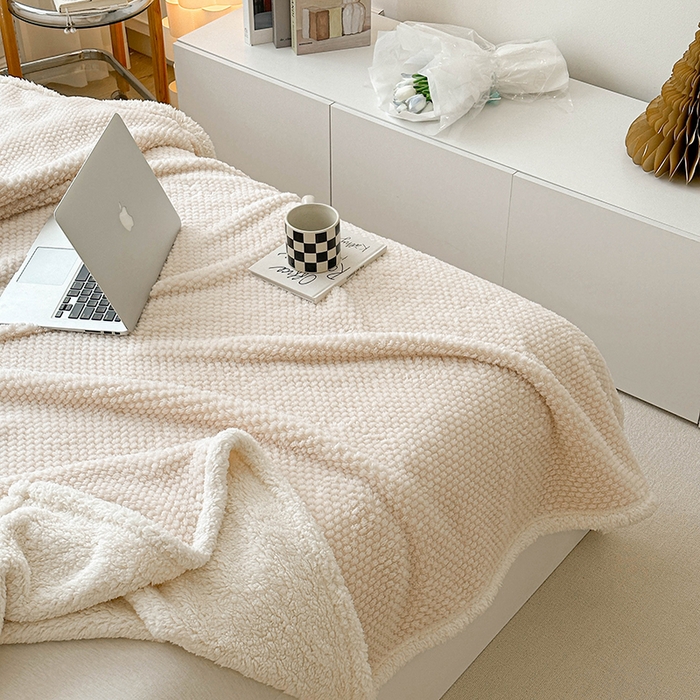 91家纺网 家纺一手货源 找家纺 梵希良品家纺 2025新款玫瑰绒毛毯珊瑚绒小毯子办公室午睡毯床上用盖毯沙发毯毯子 奶油白