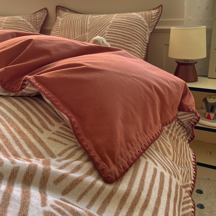 91家纺网 家纺一手货源 找家纺 如一 2025新款加厚全棉磨毛三角针四件套 简森-桔