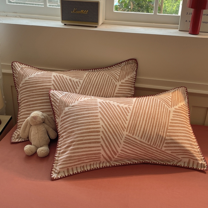 91家纺网 家纺一手货源 找家纺 如一 2025新款加厚全棉磨毛三角针四件套 简森-桔