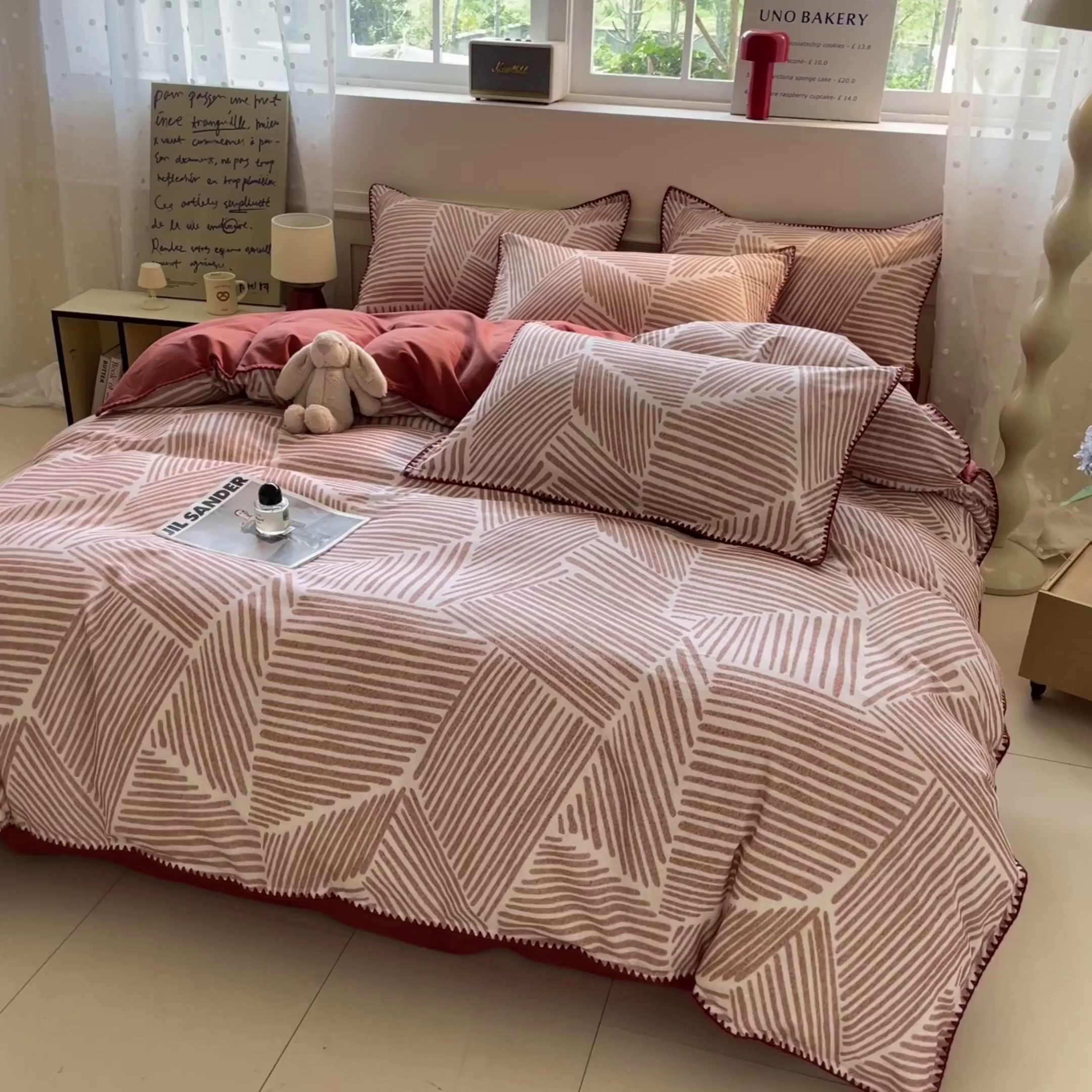 91家纺网 家纺一手货源 找家纺 如一 2025新款加厚全棉磨毛三角针四件套 简森-桔