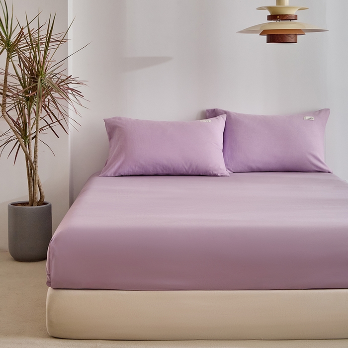 91家纺网 家纺一手货源 找家纺 贝尔 2025新款双拼全棉纯色素色色织磨毛加厚四件套 香芋紫-浅紫