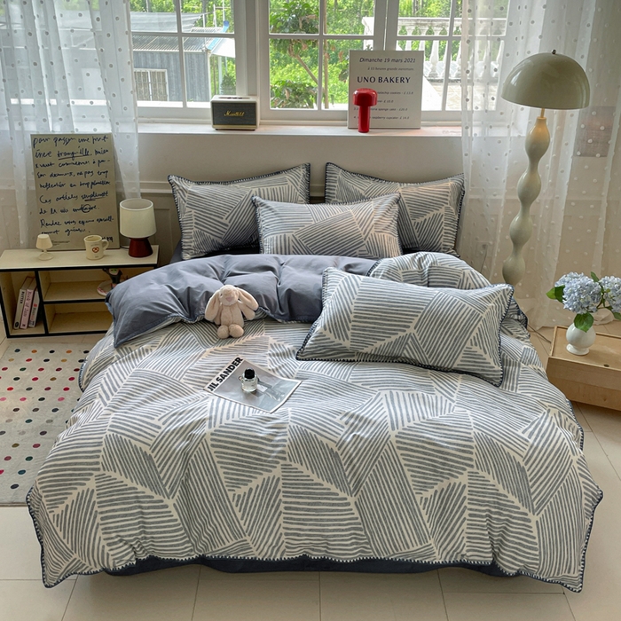 91家纺网 家纺一手货源 找家纺 如一 2025新款加厚全棉磨毛三角针四件套 简森-蓝