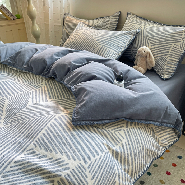 91家纺网 家纺一手货源 找家纺 如一 2025新款加厚全棉磨毛三角针四件套 简森-蓝