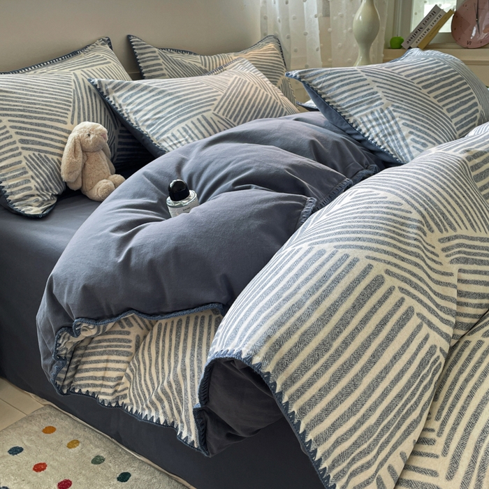 91家纺网 家纺一手货源 找家纺 如一 2025新款加厚全棉磨毛三角针四件套 简森-蓝