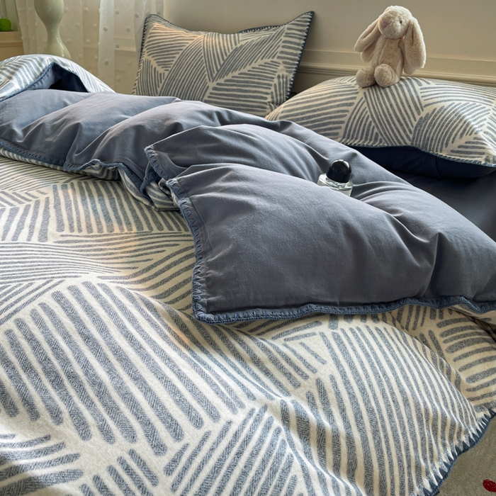 91家纺网 家纺一手货源 找家纺 如一 2025新款加厚全棉磨毛三角针四件套 简森-蓝