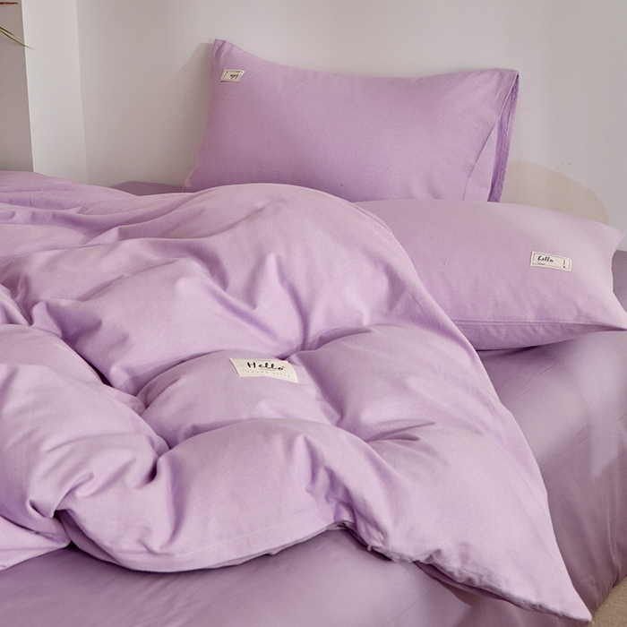91家纺网 家纺一手货源 找家纺 贝尔 2025新款双拼全棉纯色素色色织磨毛加厚四件套 香芋紫-浅紫