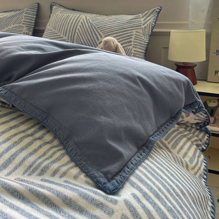 91家纺网 家纺一手货源 找家纺 如一 2025新款加厚全棉磨毛三角针四件套 简森-蓝