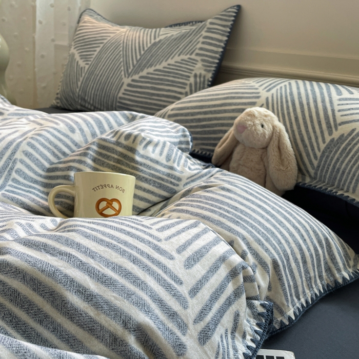 91家纺网 家纺一手货源 找家纺 如一 2025新款加厚全棉磨毛三角针四件套 简森-蓝