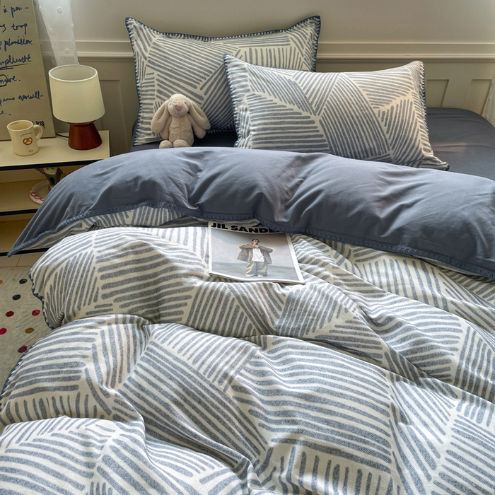 91家纺网 家纺一手货源 找家纺 如一 2025新款加厚全棉磨毛三角针四件套 简森-蓝