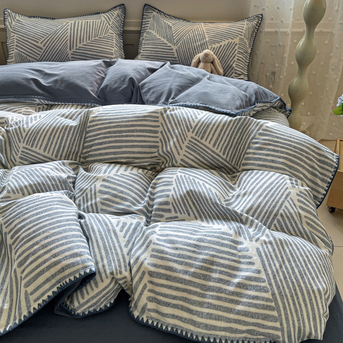 91家纺网 家纺一手货源 找家纺 如一 2025新款加厚全棉磨毛三角针四件套 简森-蓝