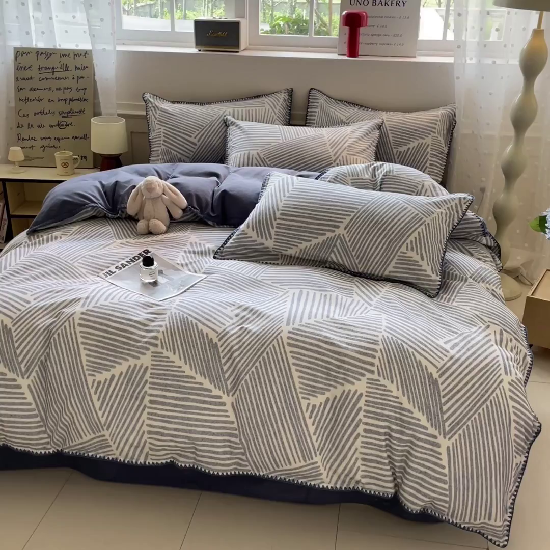 91家纺网 家纺一手货源 找家纺 如一 2025新款加厚全棉磨毛三角针四件套 简森-蓝