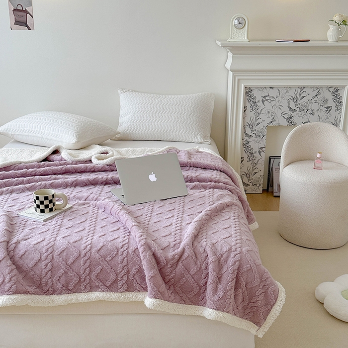 91家纺网 家纺一手货源 找家纺 梵希良品家纺 2025新款新款塔芙绒羊羔绒双层毯子加厚盖毯办公室午休沙发毯毯子 优雅紫